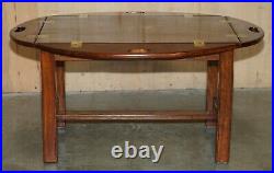 Fine Vintage English Mahogany & Brass Butlers Tray Table With Folding Sides