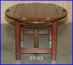 Fine Vintage English Mahogany & Brass Butlers Tray Table With Folding Sides