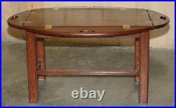 Fine Vintage English Mahogany & Brass Butlers Tray Table With Folding Sides