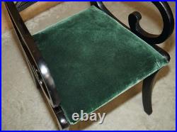 Four Vintage English Regency Ebonised Sabre Leg Green Velvet Dining Chairs 4
