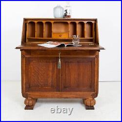 Good Quality Vintage English Oak Bureau with Storage C. 1930s