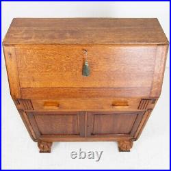 Good Quality Vintage English Oak Bureau with Storage C. 1930s