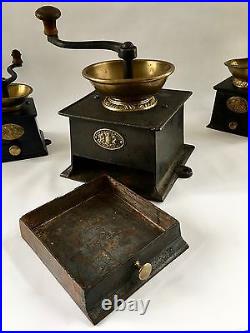HUGE+RARE #5 Antique/Vintage J&W FINDLAY English Iron+Brass Coffee Mill/Grinder