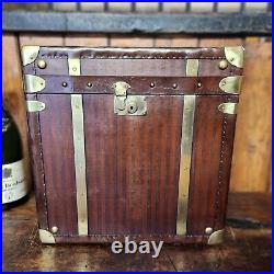 Handmade English Luxury Antique Leather Cube Trunk Perfect Side Table