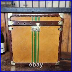 Handmade English Luxury Antique Leather Cube Trunk Perfect Side Table