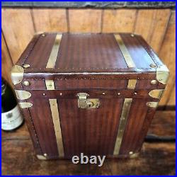 Handmade English Luxury Antique Leather Cube Trunk Perfect Side Table