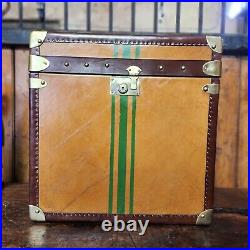 Handmade English Luxury Antique Leather Cube Trunk Perfect Side Table