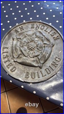 Heavy Lead Plaque Tudor Rose, English Listed Building, 9kgs, Very Good Condition