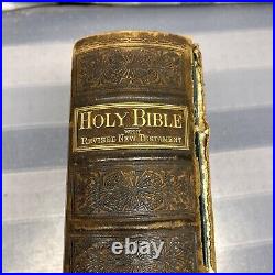 LG ANTIQUE 1879 VINTAGE OLD & NEW TESTAMENTS-apocrypha-FAMILY HOLY BIBLE