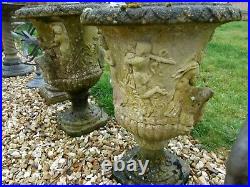 LOVELY PAIR OF URN SHAPED STONE PLANTERS 57 cm x 40 cm x 33 cm DEEP. GREAT SIZE