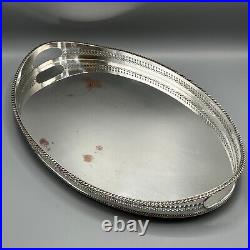 Large Antique Silver Plated Gallery Serving Tray Handles English on Copper Vtg