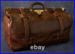 Large Antique Vintage Bridle Leather Gladstone Kit Doctor's bag Brass English
