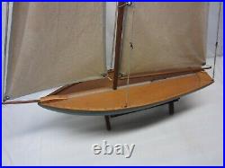 Large English Made Vintage 1940's Wood Model Pond BoatYachtSailboat 29 X 37