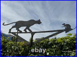 Large Old Vintage English Original Metal weather vane Cat & Mouse antique