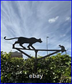 Large Old Vintage English Original Metal weather vane Cat & Mouse antique