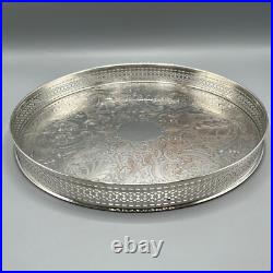 Large Round Vintage Silver Plated Drinks Tray Gallery Breakfast English Antique