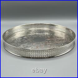Large Round Vintage Silver Plated Drinks Tray Gallery Breakfast English Antique