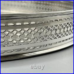 Large Round Vintage Silver Plated Drinks Tray Gallery Breakfast English Antique