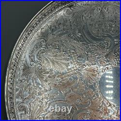 Large Round Vintage Silver Plated Drinks Tray Gallery Breakfast English Antique