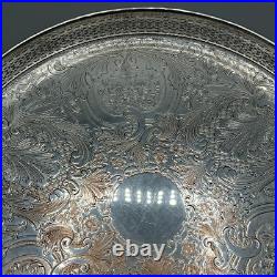 Large Round Vintage Silver Plated Drinks Tray Gallery Breakfast English Antique