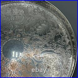 Large Round Vintage Silver Plated Drinks Tray Gallery Breakfast English Antique