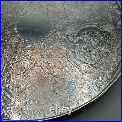 Large Round Vintage Silver Plated Drinks Tray Gallery Breakfast English Antique