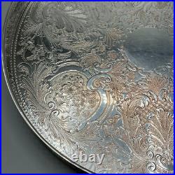 Large Round Vintage Silver Plated Drinks Tray Gallery Breakfast English Antique