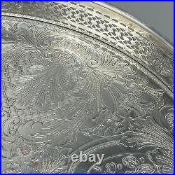 Large Round Vintage Silver Plated Drinks Tray Gallery Breakfast English Antique
