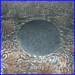 Large Round Vintage Silver Plated Drinks Tray Gallery Breakfast English Antique
