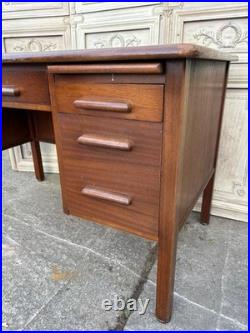 Large Vintage 1960s English Abbess teachers bakers writing desk oak MCM drawers