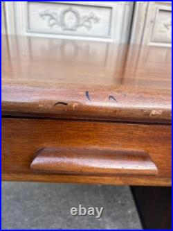 Large Vintage 1960s English Abbess teachers bakers writing desk oak MCM drawers