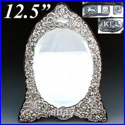 Large Vintage English Hallmarked Sterling Silver 12.5 Vanity, Boudoir Mirror