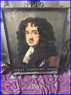 Large Vintage Painted Metal English Pub Sign Charles 2nd west Country Ales