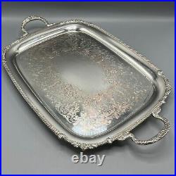 Large Vintage Silver Plated Butler Serving Tray with Handles English Sheffield