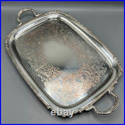 Large Vintage Silver Plated Butler Serving Tray with Handles English Sheffield