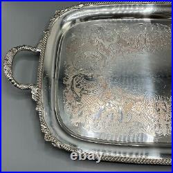 Large Vintage Silver Plated Butler Serving Tray with Handles English Sheffield