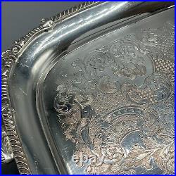 Large Vintage Silver Plated Butler Serving Tray with Handles English Sheffield