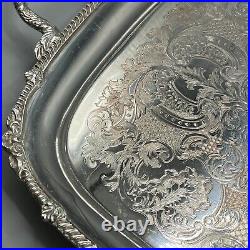 Large Vintage Silver Plated Butler Serving Tray with Handles English Sheffield