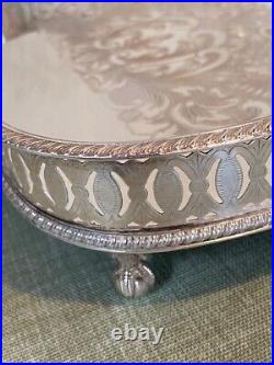 Large Vintage Silver on copper Serving Tray Handles Footed English butler