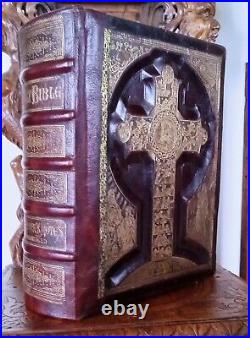 Lg Antique Douay Catholic Vulgate Family Bible 1885 Unabr. Haydock, Brite Gilt