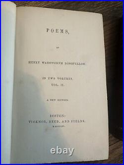 Longfellow's Poems Two Volumes Antique 1850 Vintage Book Set Ticknor & Co