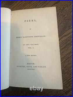 Longfellow's Poems Two Volumes Antique 1850 Vintage Book Set Ticknor & Co