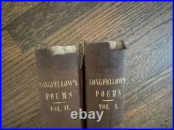 Longfellow's Poems Two Volumes Antique 1850 Vintage Book Set Ticknor & Co