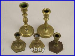 Lot of 16 Antique Vintage Solid Brass Candlesticks English, Push-Up, Miniature++
