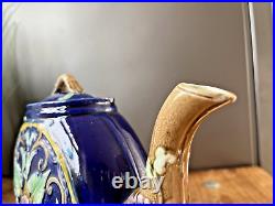 Majolica Cobalt Blue Flat Teapot In The Style Of Thomas Forester Antique Vintage