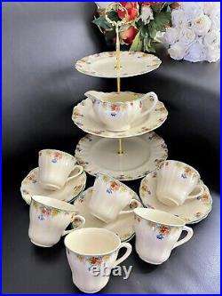 Meakin Jacobean Tea Set With Large 3-tiered Cake Stand, English 1930s