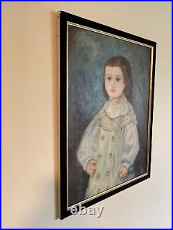 Michael Finn Antique Old English Modern Folk Art Girl Oil Painting Vintage Child