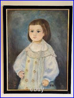 Michael Finn Antique Old English Modern Folk Art Girl Oil Painting Vintage Child