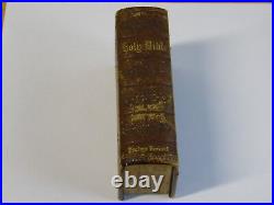 Miniature Antique Vintage 1877 BIBLE Brown gold edges Leather Bound Book 3.5x5