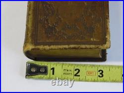 Miniature Antique Vintage 1877 BIBLE Brown gold edges Leather Bound Book 3.5x5